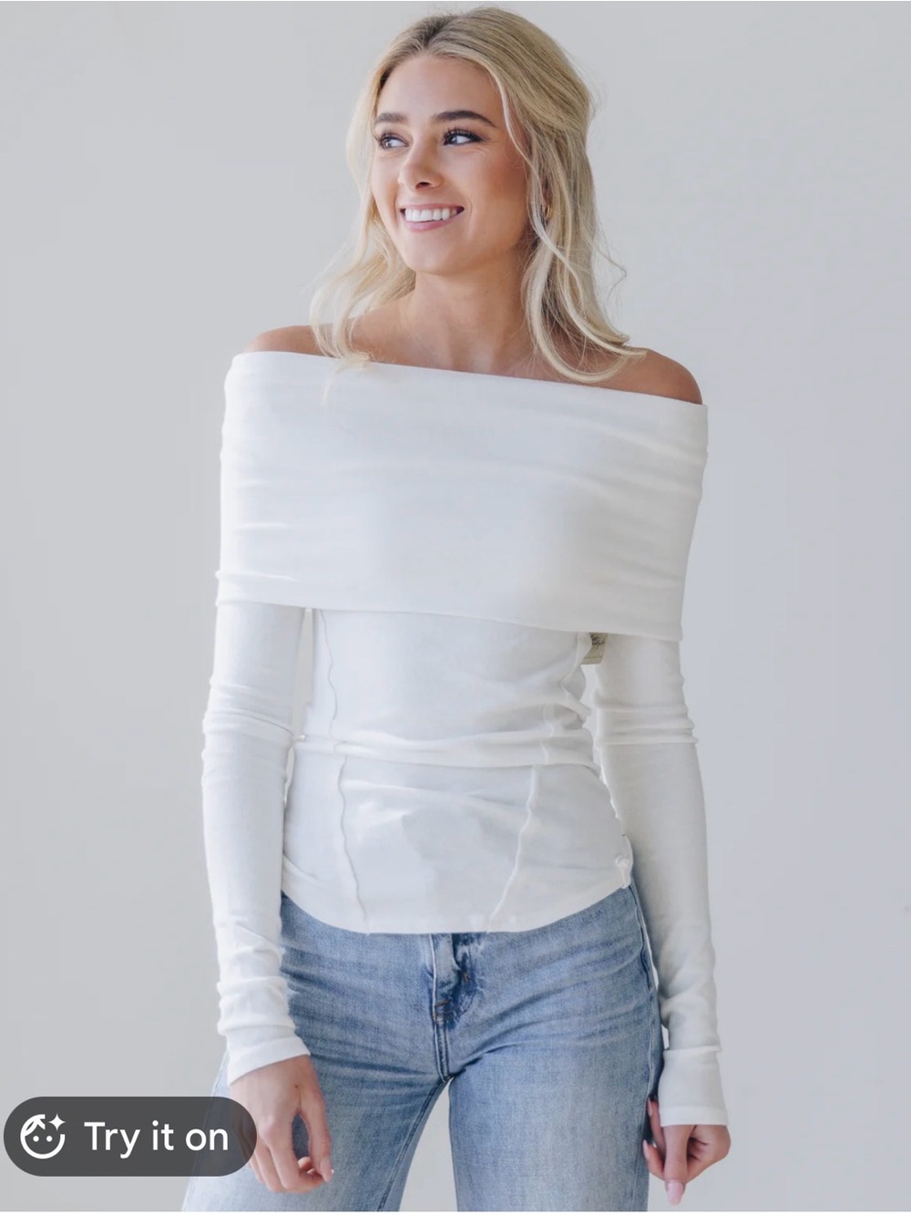 Free People Off Shoulder Top Ivory Size Medium - Picture 5 of 5
